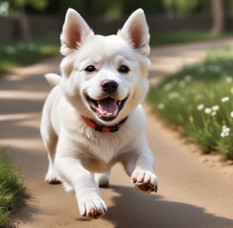 white active puppy running in the park
