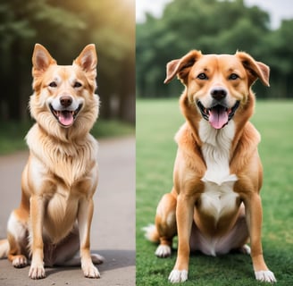Two dogs side by side one is looking slim while the other is somewhat bulky