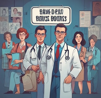 group of doctors walking on hospital hallway