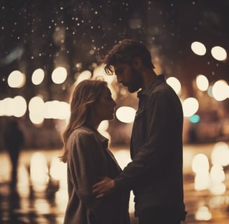 a man and woman standing in the rain