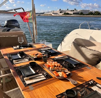 Sushi is served on board our Lagoon 46