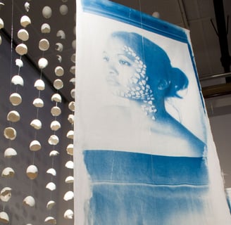 Fragile Balance – 3D Art Installation – Cyanotype, eggshells, clay
