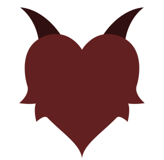 A dark red heart, the top crowned with horns. Small spines jut from the sides.