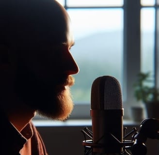 Turkish voice over actor is recording on the microphone