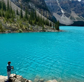 Picture of me taking a picture at Moraine Lake, Canada. This was on a roadtrip 2025.