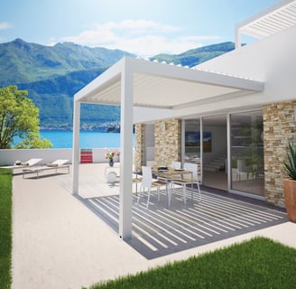 a patio with a table and chairs and a table
