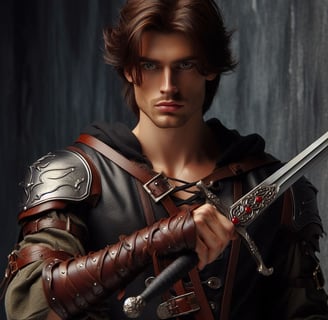 a man in a leather armor outfit holding a sword