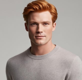 a man with a red hair and a grey sweater