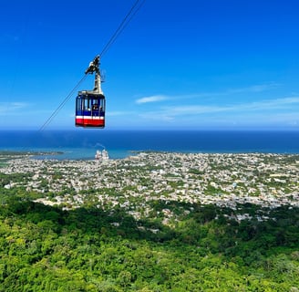 Aerial cable car over Puerto Plata with ocean and city views in the Dominican Republic