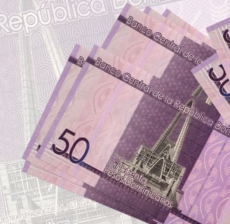 50 Dominican peso bills featuring Basílica de Higüey, Dominican Republic currency close-up