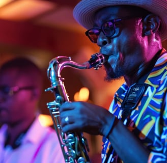 a man playing a saxophone concert altos de chavon