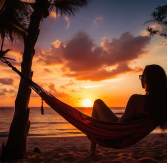 a woman sitting in a hammock in miches