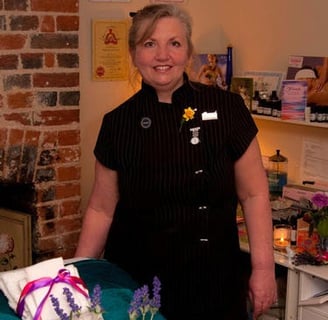 Yvonne in uniform in the Health & Beauty room