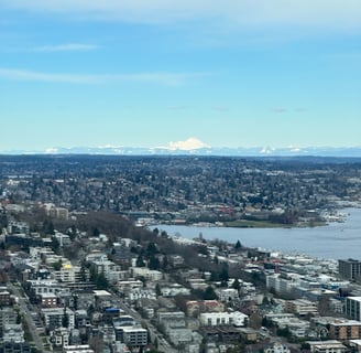 the northeast view from the space needle facing mount baker