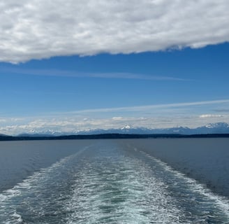 If you from a ferry in the Puget Sound facing the Olympic mountains