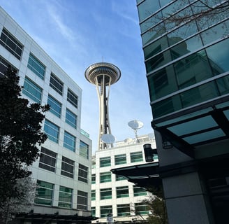 The Seattle space needle seen from below