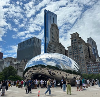 The bean, a metallic sculpture in the shape of a bean