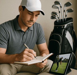 Golfer reflecting on performance for growth