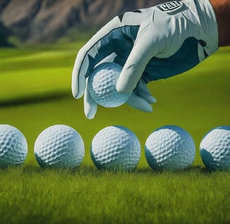 Golfer's hand selecting a golf ball from a line on the golf course