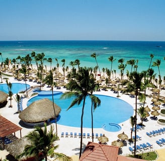 a resort pool with a view of the ocean from Bahia Principe Grand Punta Cana hotel