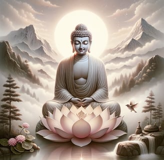 a buddha statue sitting on a lotus flower
