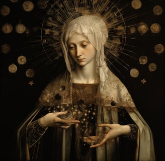 digital oil painting of a woman rotating destiny in her hands