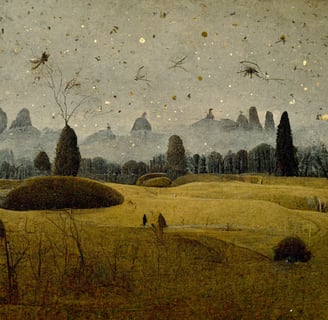 digital oil painting of golden fields with grainy visuals and gritty added textures