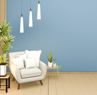 modern room with blue wall