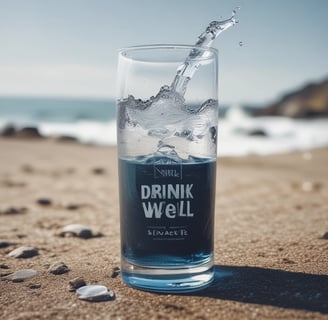 A sign for drinking water with a blue icon featuring a faucet above a glass. The text is written in both Chinese and English, illuminated against a black background.