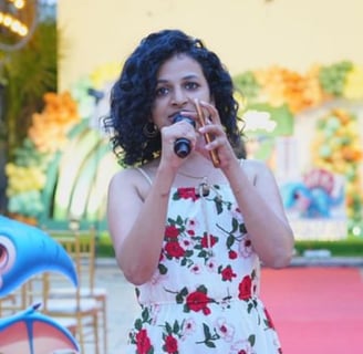 Woman holding a microphone