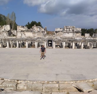 Mike performing for students in the ruins of Ephesus (Turkey).