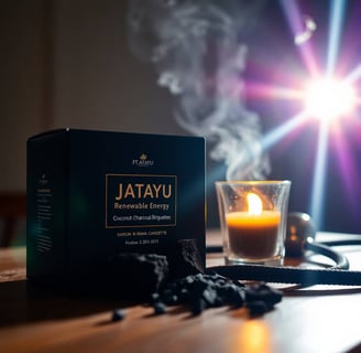 Premium charcoal briquette packaging on display