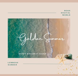 a golden sand and a seashell with a starfish on it