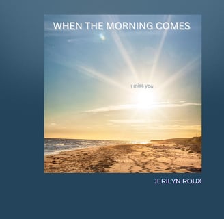 a picture of a beach scene with a sunbeam and the words when the morning