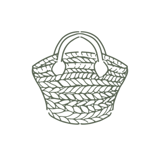 Sketch of a woven basket, symbolizing sustainable and handmade design.