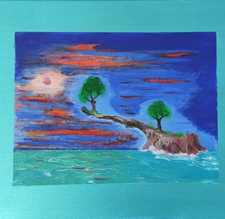 Coucher de soleil sur l'ile. Châssis bois & toile 30x24cm. 80€.