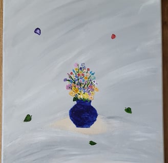 Vases & bouquet. Châssis bois & toile, 30x40cm. 100€.