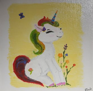 Petite licorne. Châssis bois & toile, 20x20cm. 50€.
