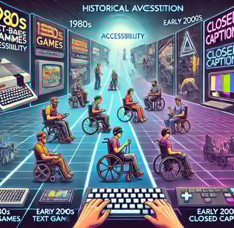 linha do tempo mostrando a evolução histórica da acessibilidade nos jogos, destacando recursos