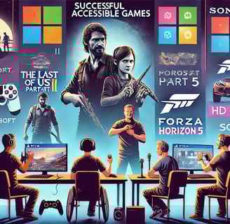 jogadores desfrutando de jogos acessíveis com recursos como legendas e suporte à linguagem de sinais