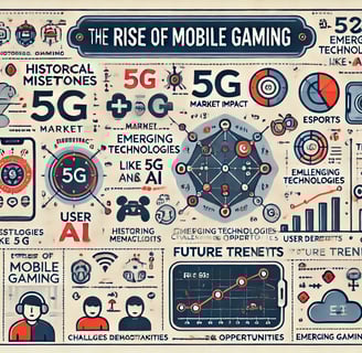 principais tópicos sobre a ascensão do mobile gaming, incluindo tecnologias, demografia e tendências