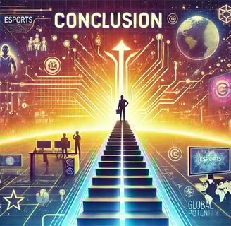 Caminho ascendente com elementos representando jogadores, tecnologia e conexões globais