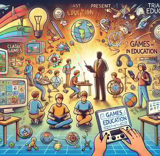 Cena integrando ferramentas educacionais clássicas, modernas e futurísticas.