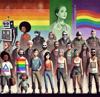 À esquerda, personagens antiquados com estereótipos marcantes e gráficos simples. 