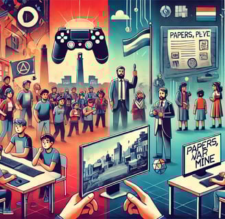comunidades, protestos sociais inspirados em jogos e uma sala de aula moderna, destacando o impacto 