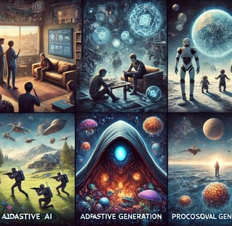 Ilustração horizontal representando características avançadas da IA ​​em jogos, com NPCs independent