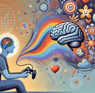 Representação de um jogador com elementos visuais que mostram os impactos positivos e negativos 