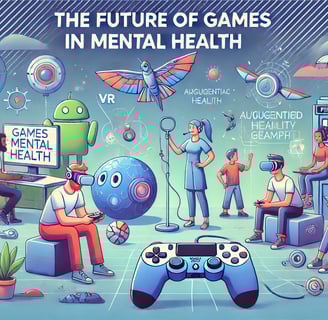 Cenário futurista com pessoas usando tecnologias como realidade virtual e aumentada em terapias