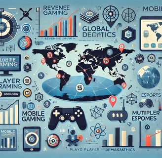 impacto do mobile gaming no mercado, com mapas, gráficos de receita e tendências de microtransações 