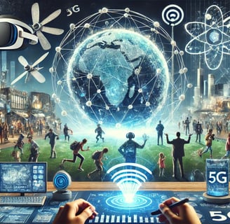 Tecnologias futurísticas de VR e AR com dispositivos holográficos, IA adaptativa e mercado digital 